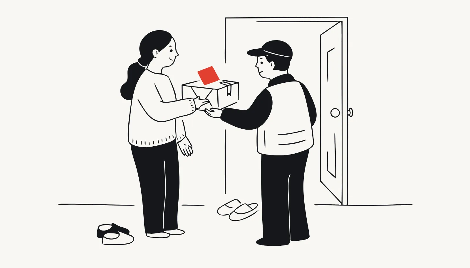 The parent hands the taped parcel back to a courier for return.
