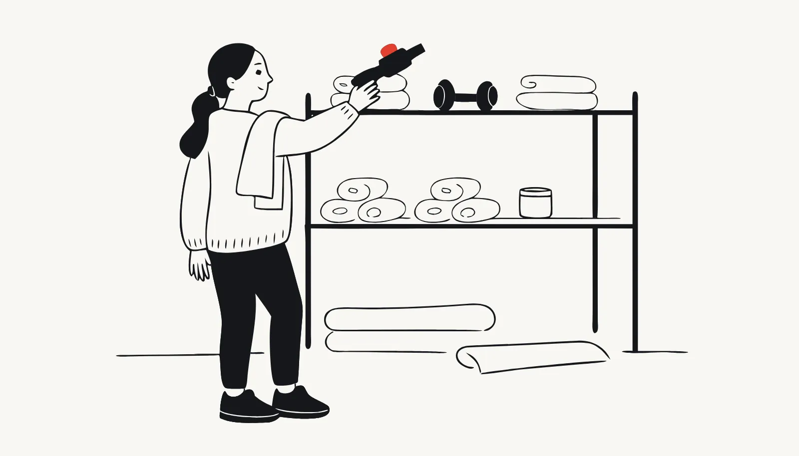 After a run, a parent takes a recovery device she already owns from the shelf.