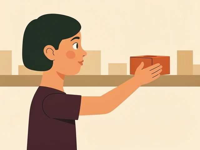 A parent choosing an item from a physical grocery-store shelf